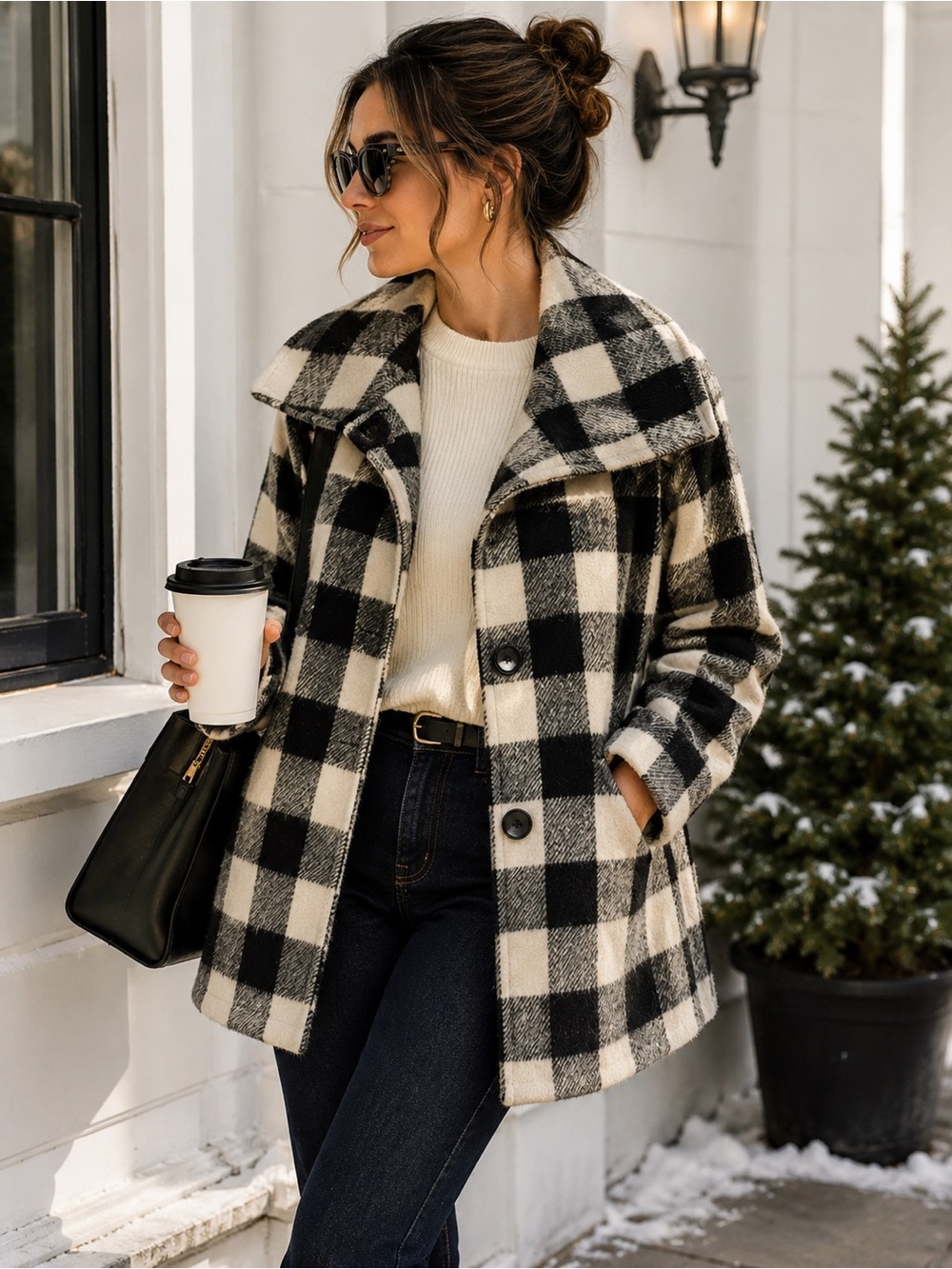 Vintage Chaps Ralph Lauren Buffalo Plaid Wool Blend Coat Jacket L